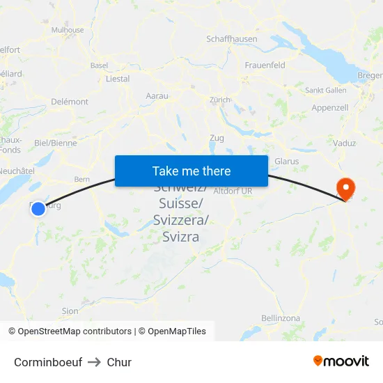 Corminboeuf to Chur map