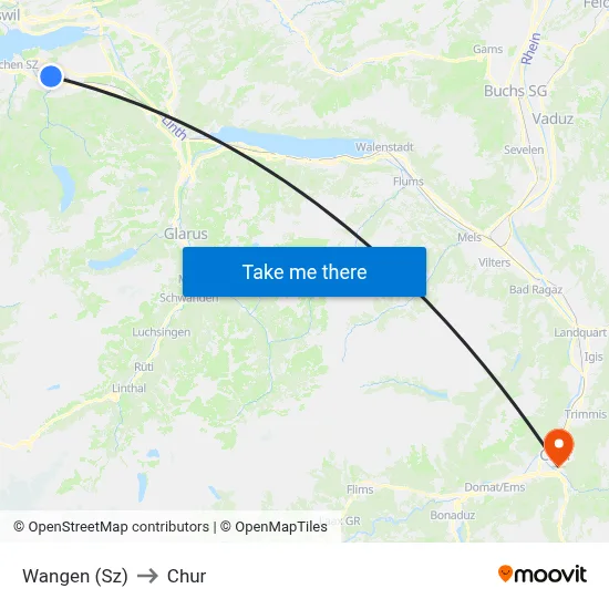 Wangen (Sz) to Chur map