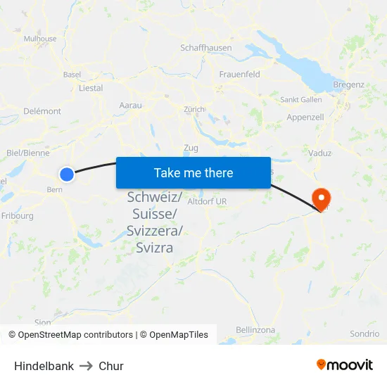 Hindelbank to Chur map
