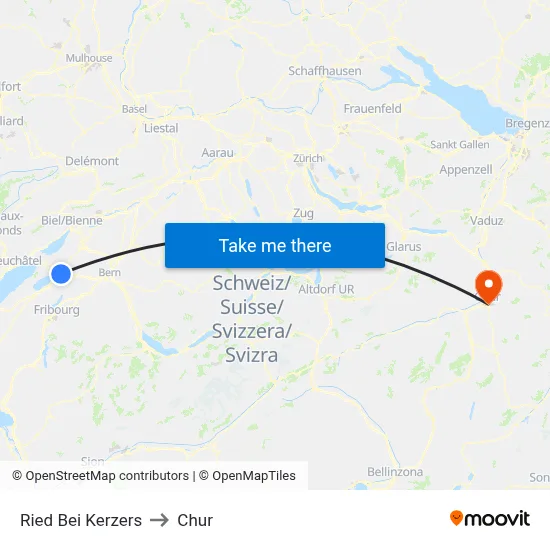 Ried Bei Kerzers to Chur map