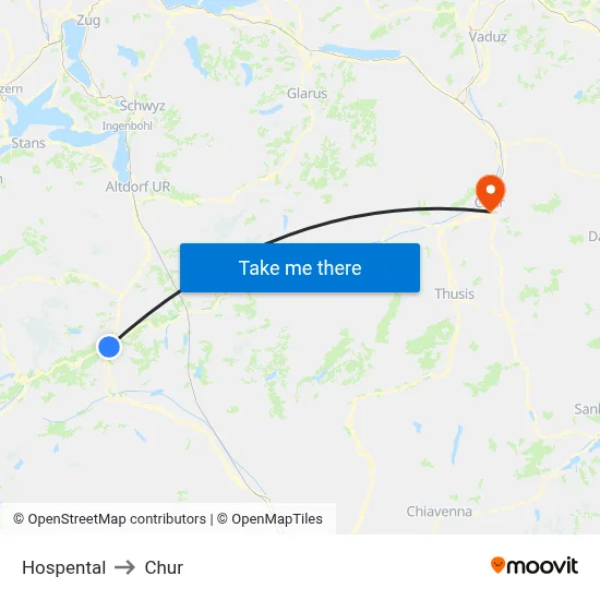 Hospental to Chur map