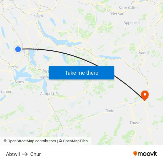 Abtwil to Chur map