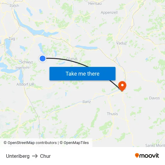 Unteriberg to Chur map
