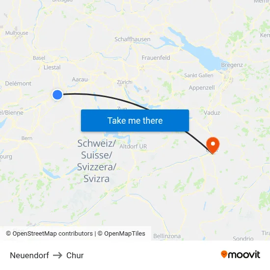 Neuendorf to Chur map