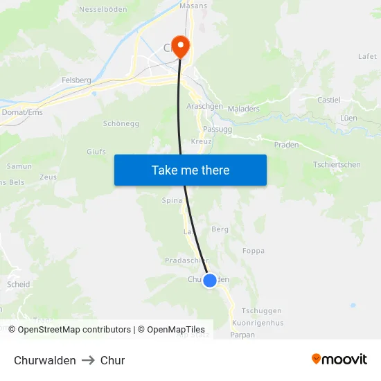Churwalden to Chur map