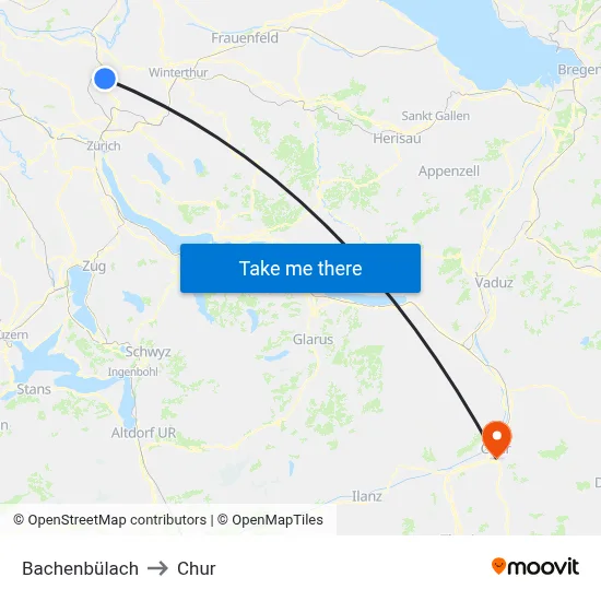 Bachenbülach to Chur map