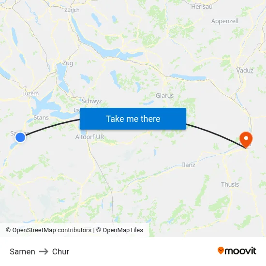 Sarnen to Chur map