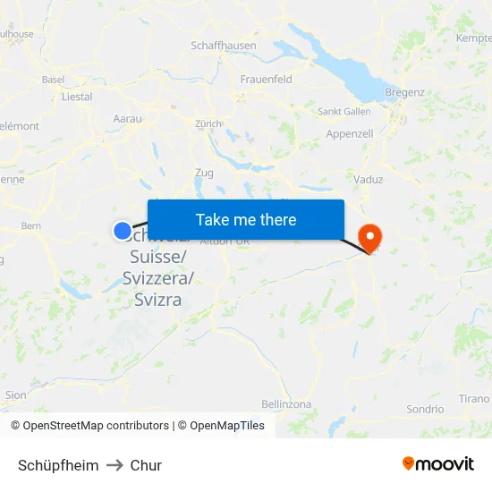 Schüpfheim to Chur map