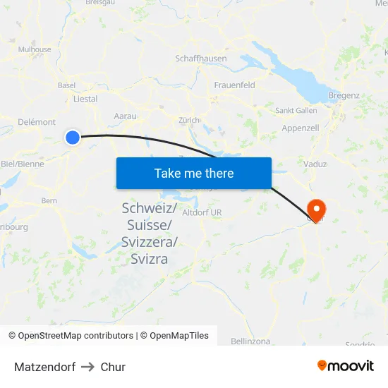 Matzendorf to Chur map