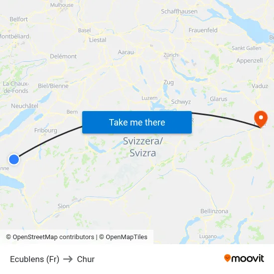 Ecublens (Fr) to Chur map