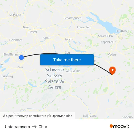 Unterramsern to Chur map