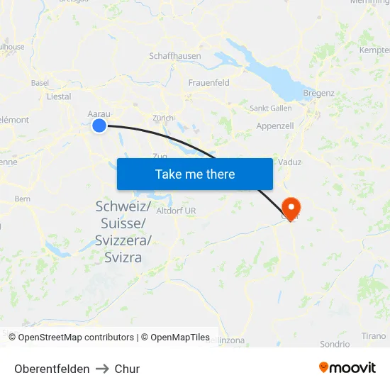 Oberentfelden to Chur map