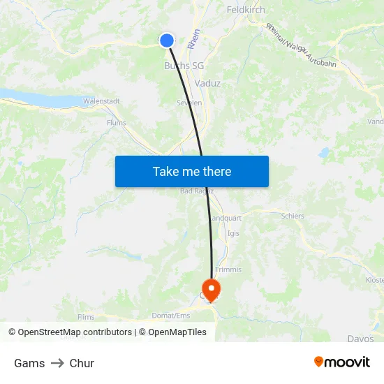 Gams to Chur map