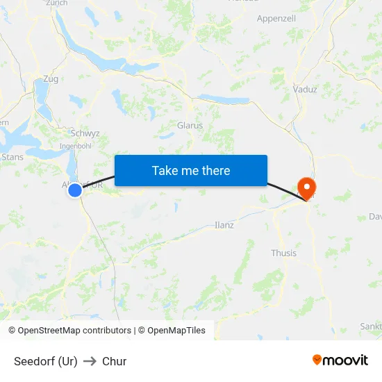Seedorf (Ur) to Chur map