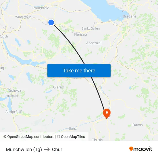 Münchwilen (Tg) to Chur map