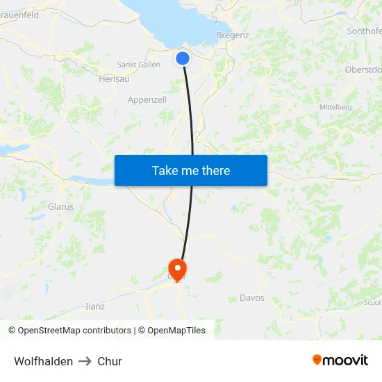 Wolfhalden to Chur map