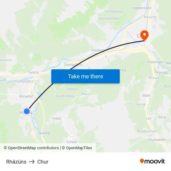 Rhäzüns to Chur map