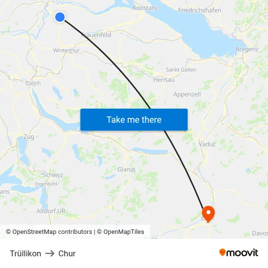 Trüllikon to Chur map