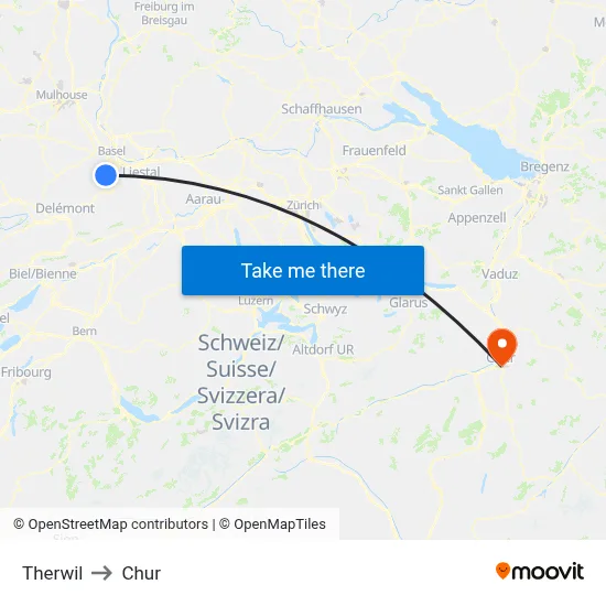 Therwil to Chur map
