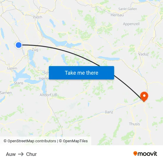 Auw to Chur map