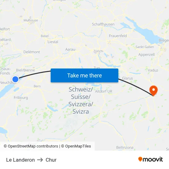 Le Landeron to Chur map