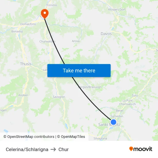 Celerina/Schlarigna to Chur map