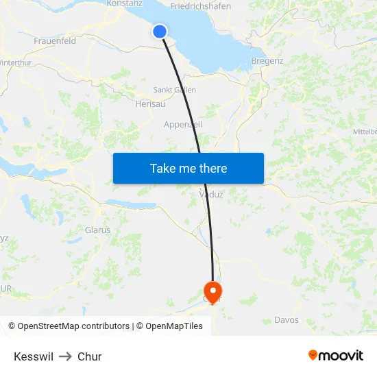 Kesswil to Chur map