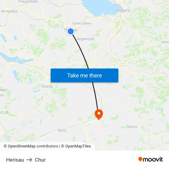 Herisau to Chur map