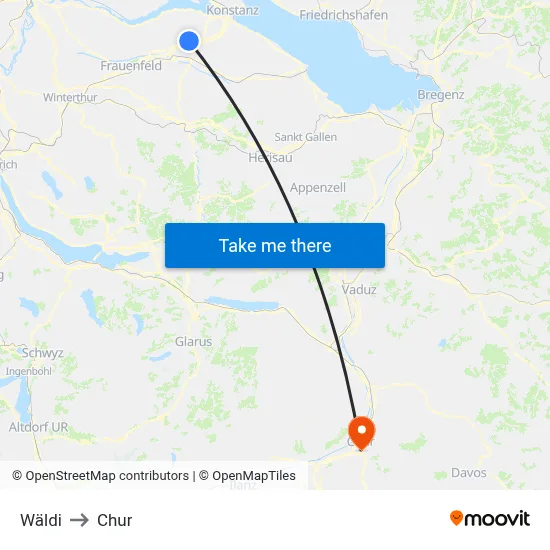 Wäldi to Chur map