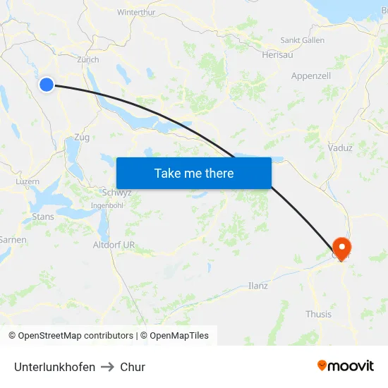 Unterlunkhofen to Chur map
