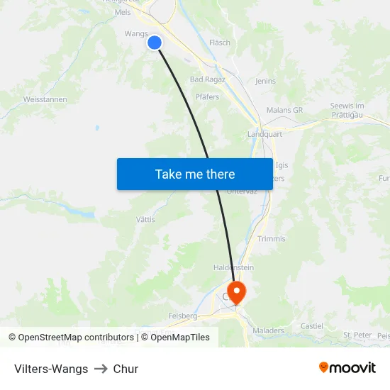 Vilters-Wangs to Chur map