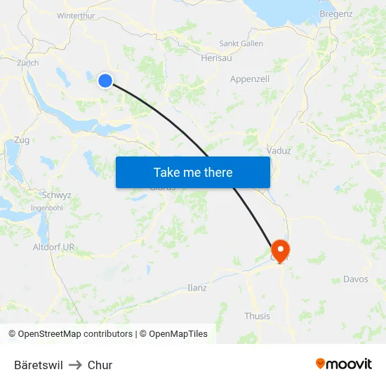 Bäretswil to Chur map