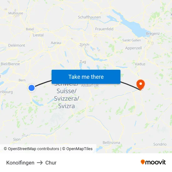 Konolfingen to Chur map