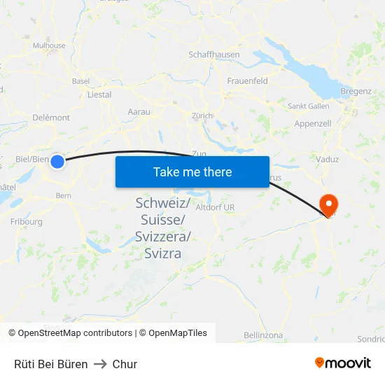 Rüti Bei Büren to Chur map