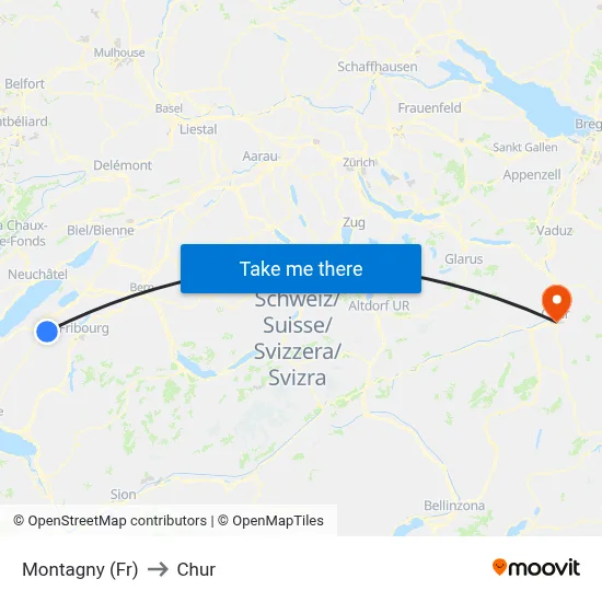 Montagny (Fr) to Chur map