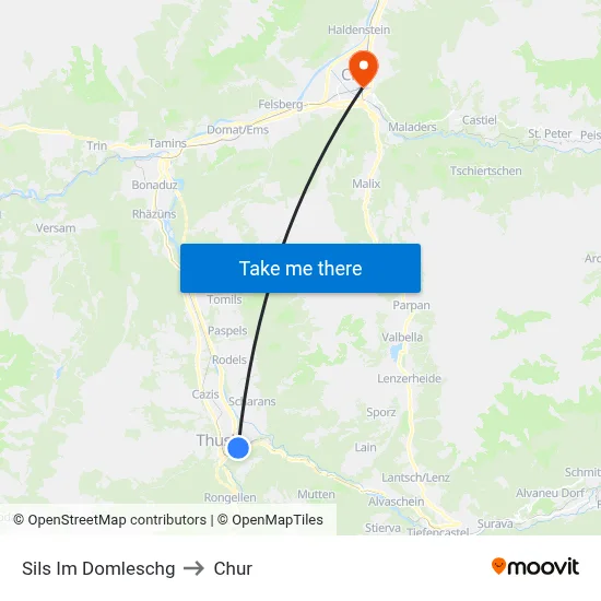 Sils Im Domleschg to Chur map