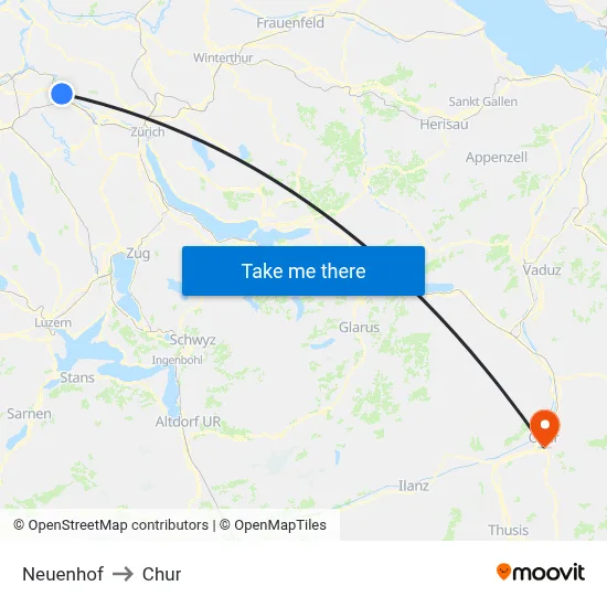 Neuenhof to Chur map