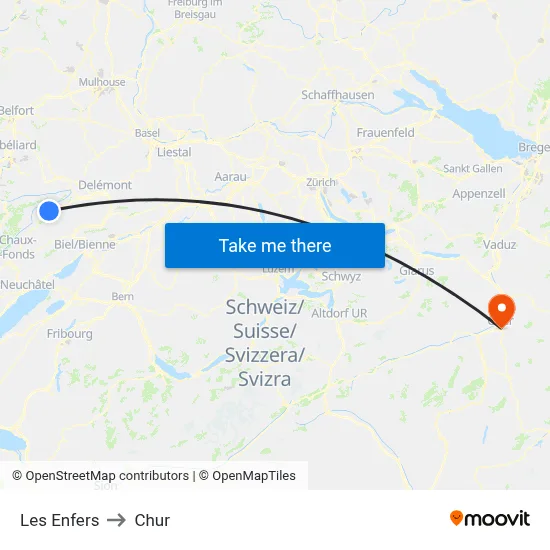 Les Enfers to Chur map