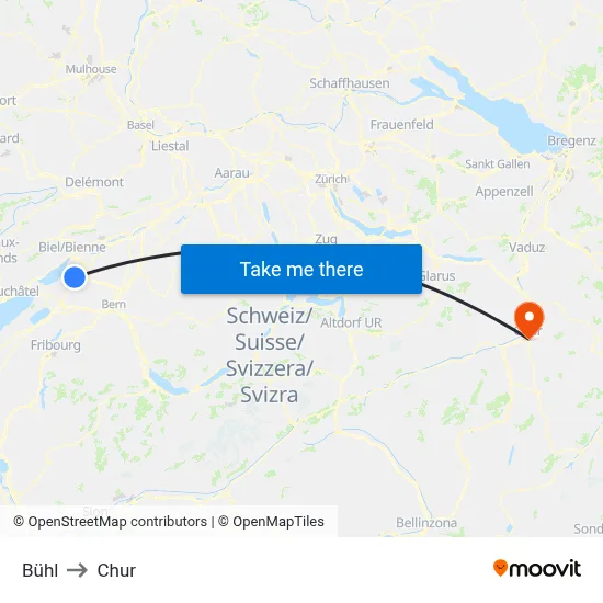 Bühl to Chur map