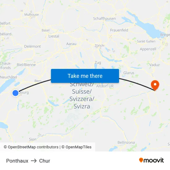 Ponthaux to Chur map