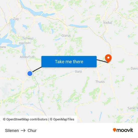 Silenen to Chur map