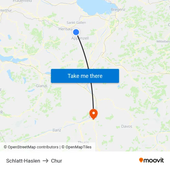 Schlatt-Haslen to Chur map