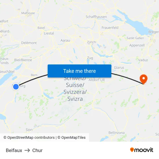 Belfaux to Chur map