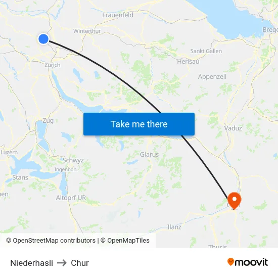 Niederhasli to Chur map
