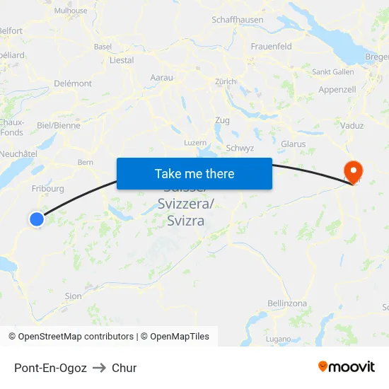 Pont-En-Ogoz to Chur map