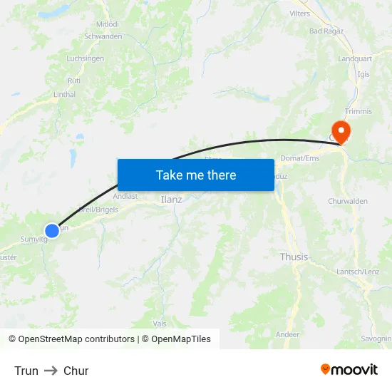 Trun to Chur map