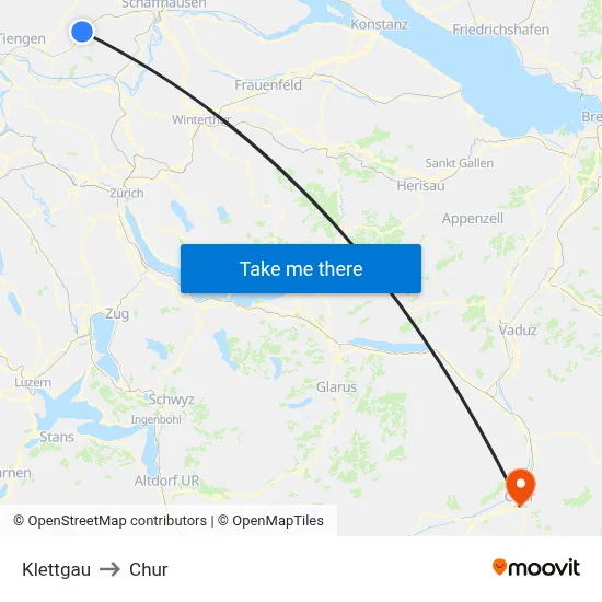 Klettgau to Chur map