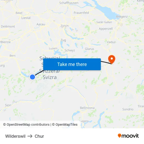 Wilderswil to Chur map