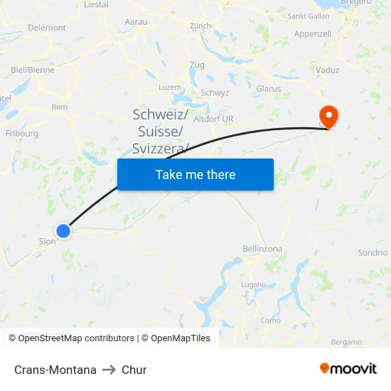 Crans-Montana to Chur map