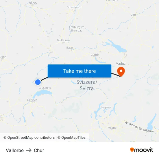 Vallorbe to Chur map